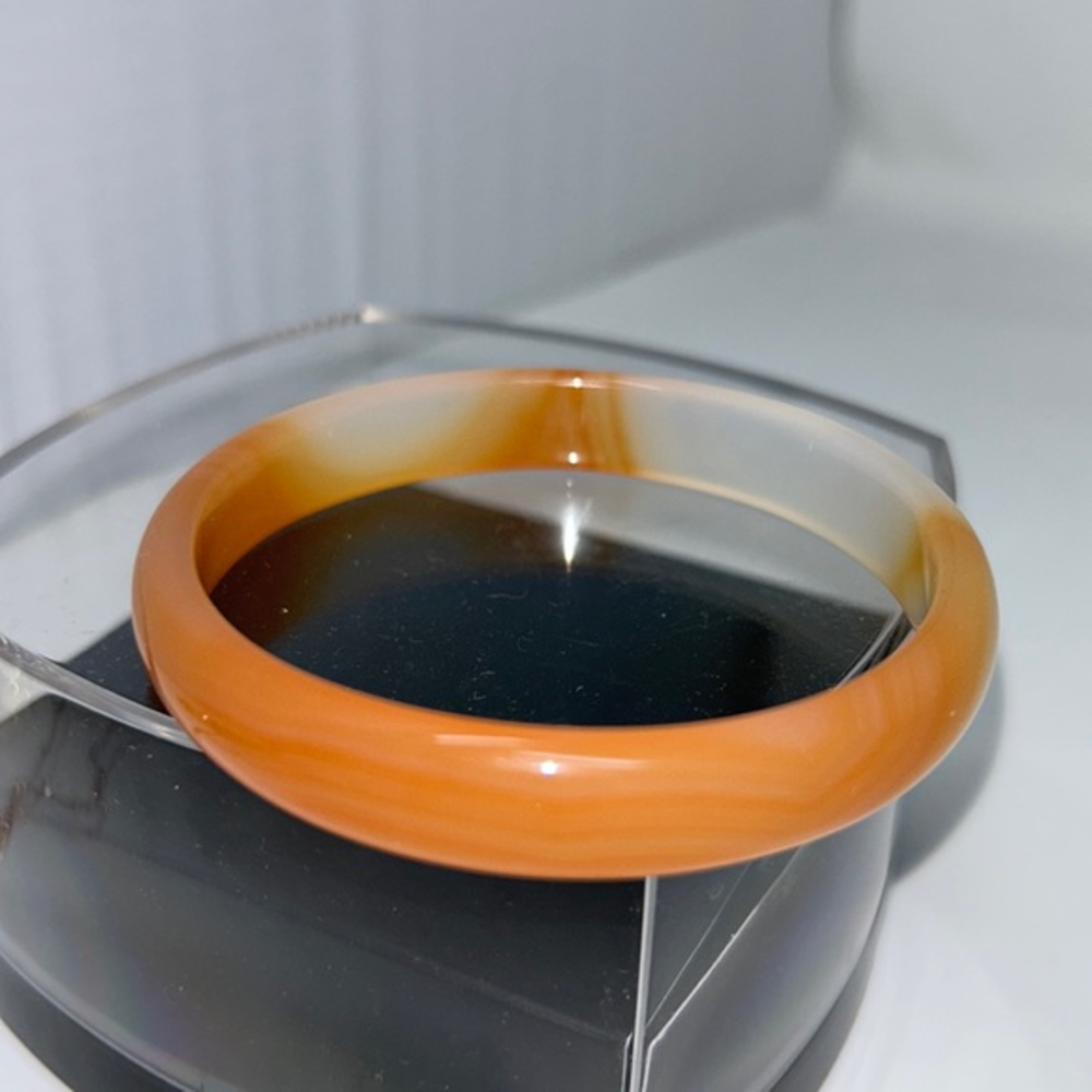 Round Shape Orange White Agate Bangle Bracelet - image 1